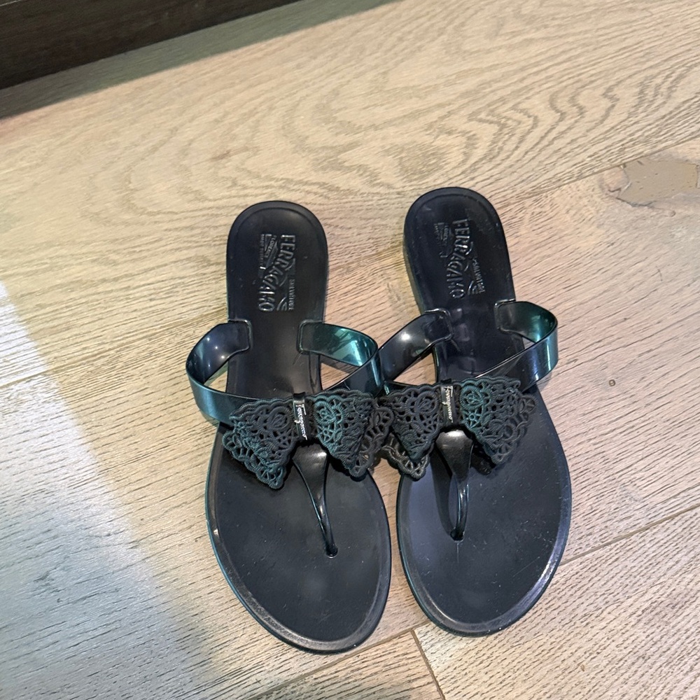 Ferragamo Black Women's Sandals with Butterfly Detail
